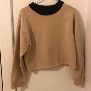 Zara cream sweatshirt with knit black collar NWOT